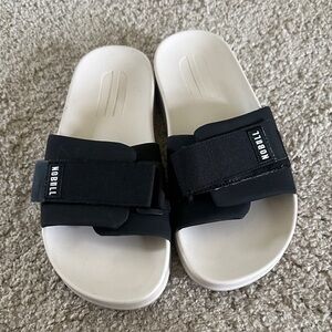 NOBULL Kids Black Strap White Footbed Slide Sandals